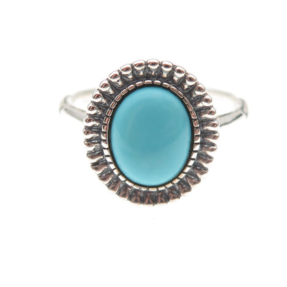 925 Sterling Silver Real Tyrone Turquoise Floral Oxidized Ring Size 8