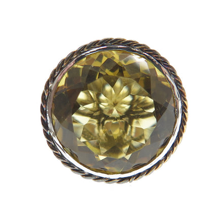 925 Sterling Silver 2-Tone Real Round-Cut Citrine Roped Ring Size 7
