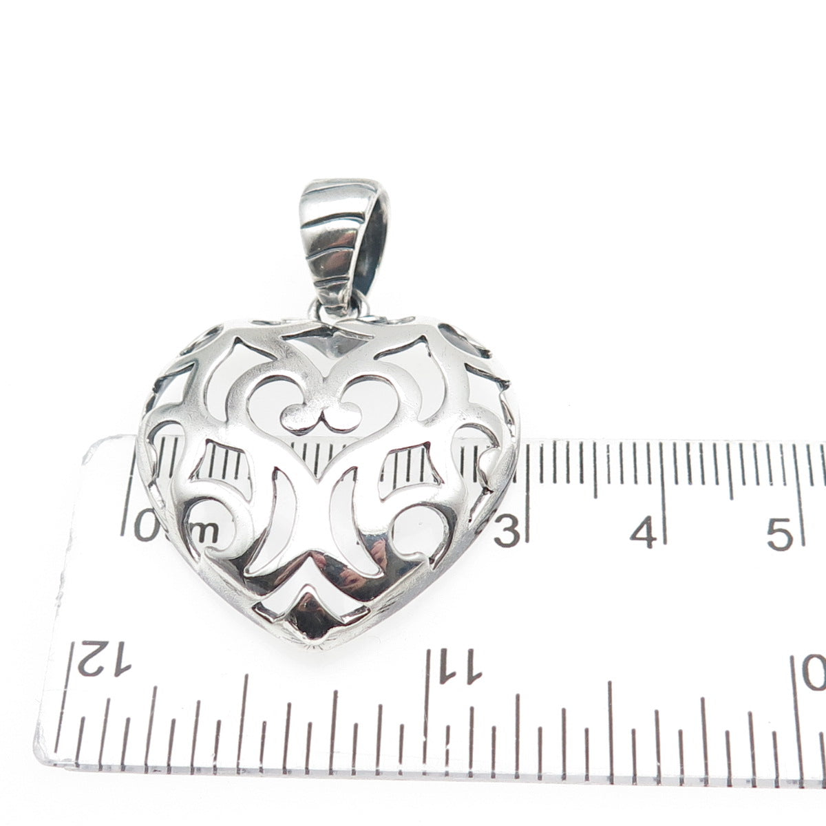 MILOR 925 Sterling Silver Vintage Italy Ornate Heart Oxidized Charm Pendant