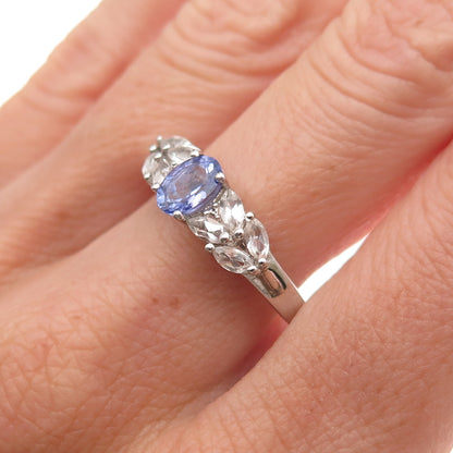 Chuck Clemency 925 Sterling Silver Real Tanzanite & White Topaz Ring Size 9