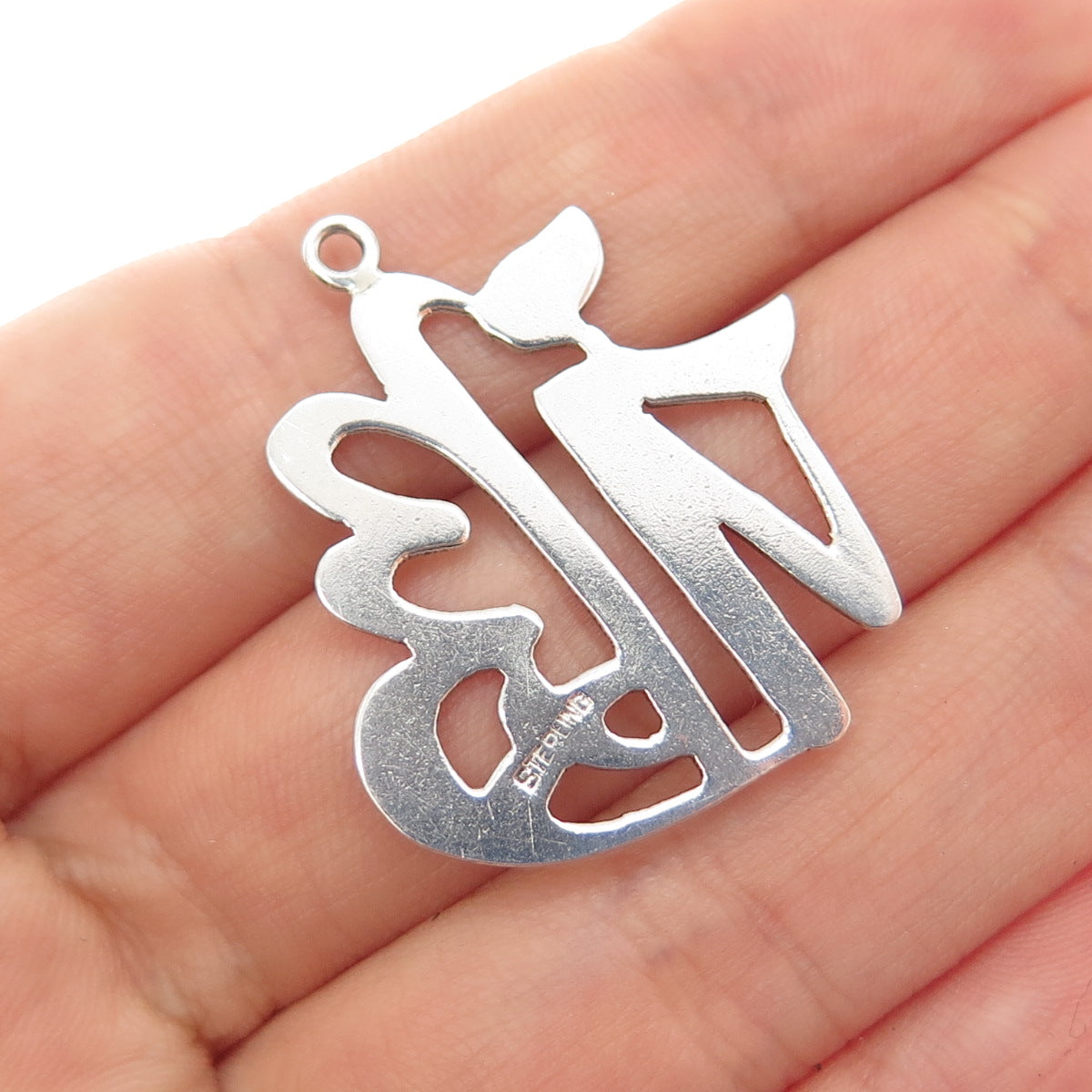 925 Sterling Silver Vintage Fortune Chinese Character Charm Pendant