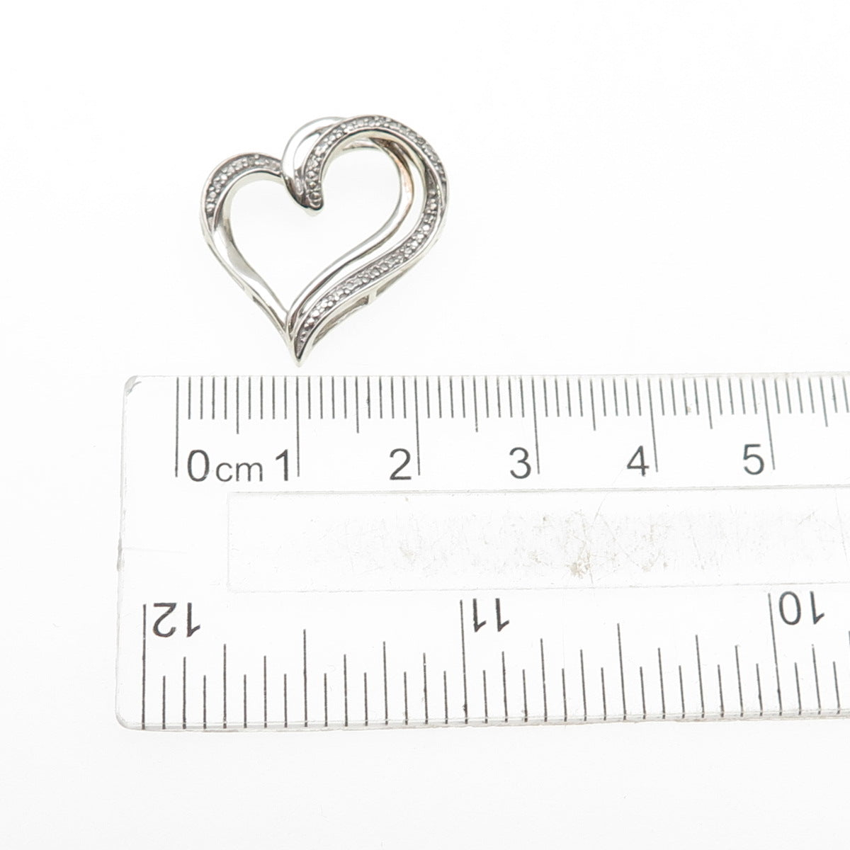 925 Sterling Silver Real Round-Cut Diamond Double Heart Slide Charm Pendant