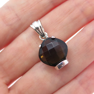 925 Sterling Silver Smoky Green C Z Minimalist Charm Pendant