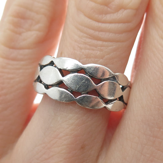 925 Sterling Silver Vintage Marquise-Cut Link Ring Size 7.25