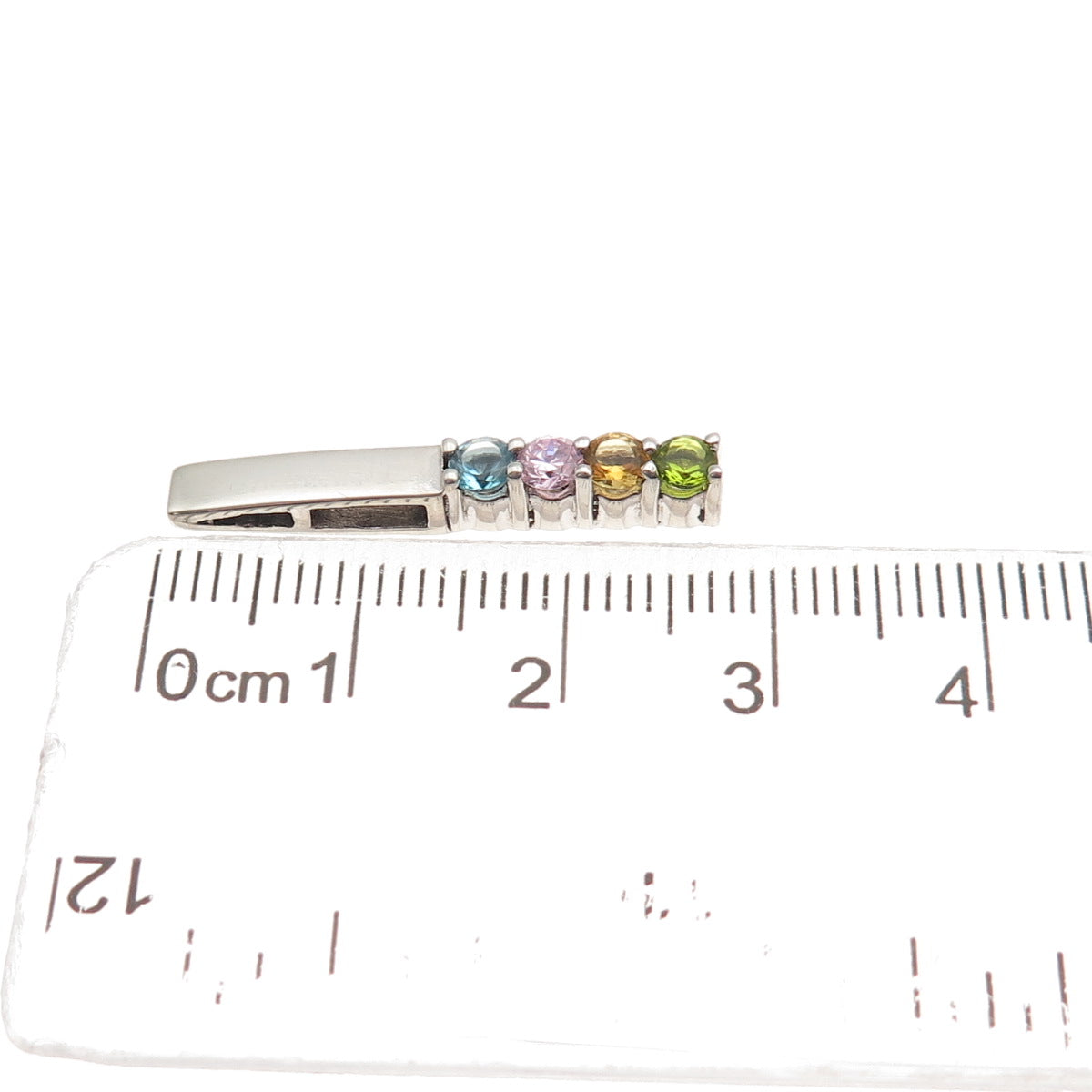 925 Sterling Silver Real Citrine Amethyst Topaz Peridot Bar Slide Charm Pendant