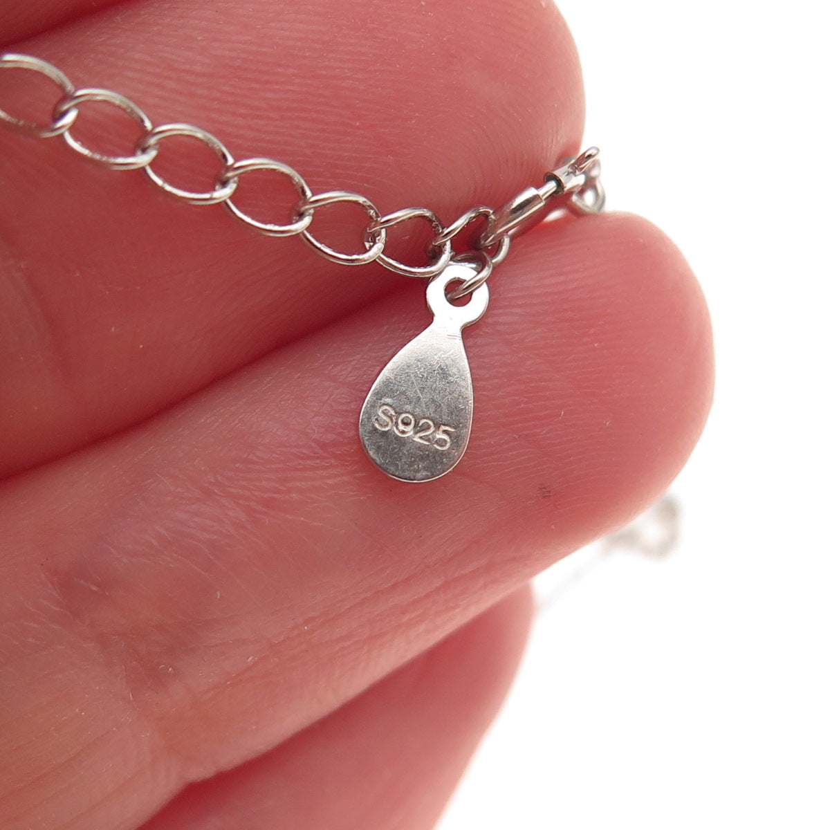 925 Sterling Silver Real MOP & C Z Floral Cable Chain Necklace 16-18"