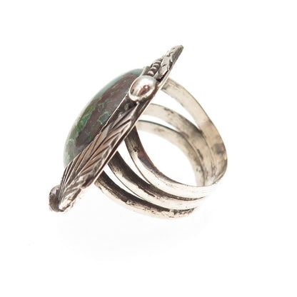 Old Pawn Sterling Silver Vintage Southwestern Turquoise Feather Ring Size 7.25