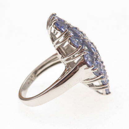 Chuck Clemency 925 Sterling Silver Real Tanzanite Floral Cluster Ring Size 8.25