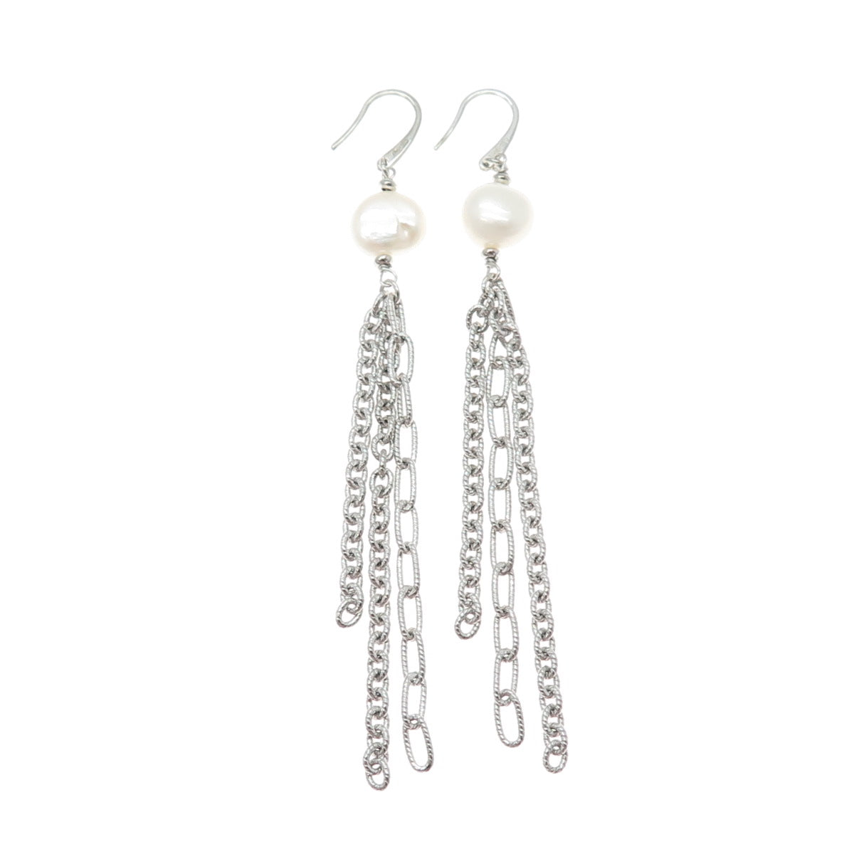 925 Sterling Silver Vintage Italy Real Baroque Pearl Tassel Dangle Earrings
