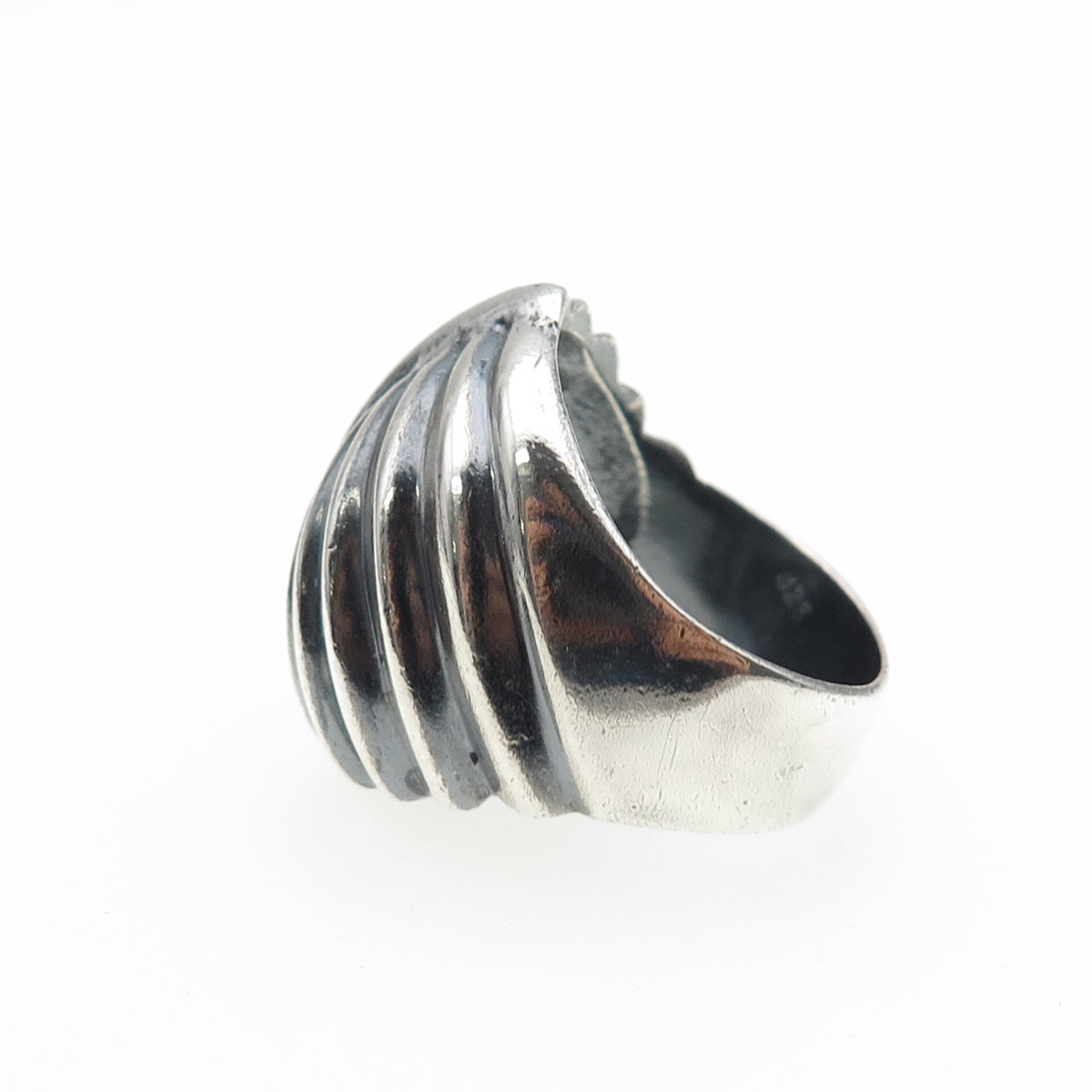 925 Sterling Silver Vintage Modernist Ribbed Oxidized Ring Size 8.5