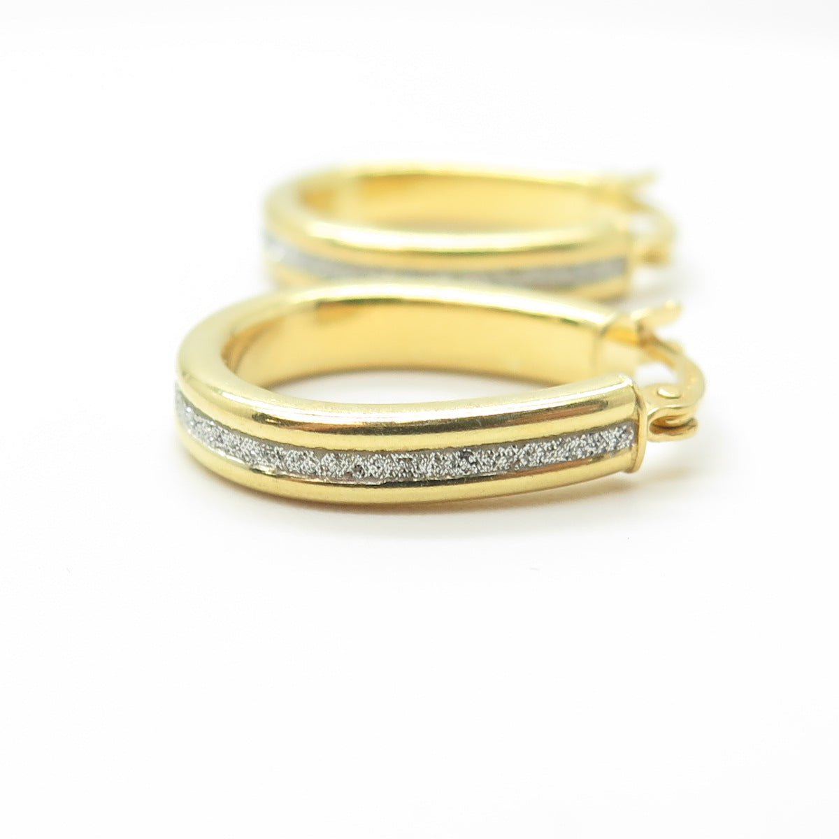 HAN 925 Sterling Silver Gold Plated Diamond-Imitation Oval Hoop Earrings