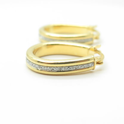 HAN 925 Sterling Silver Gold Plated Diamond-Imitation Oval Hoop Earrings