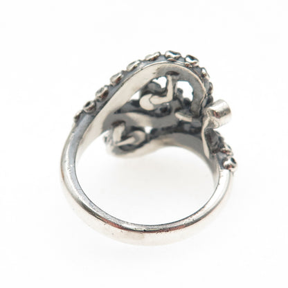 925 Sterling Silver Vintage Real Sapphire Octopus Oxidized Ring Size 8.25