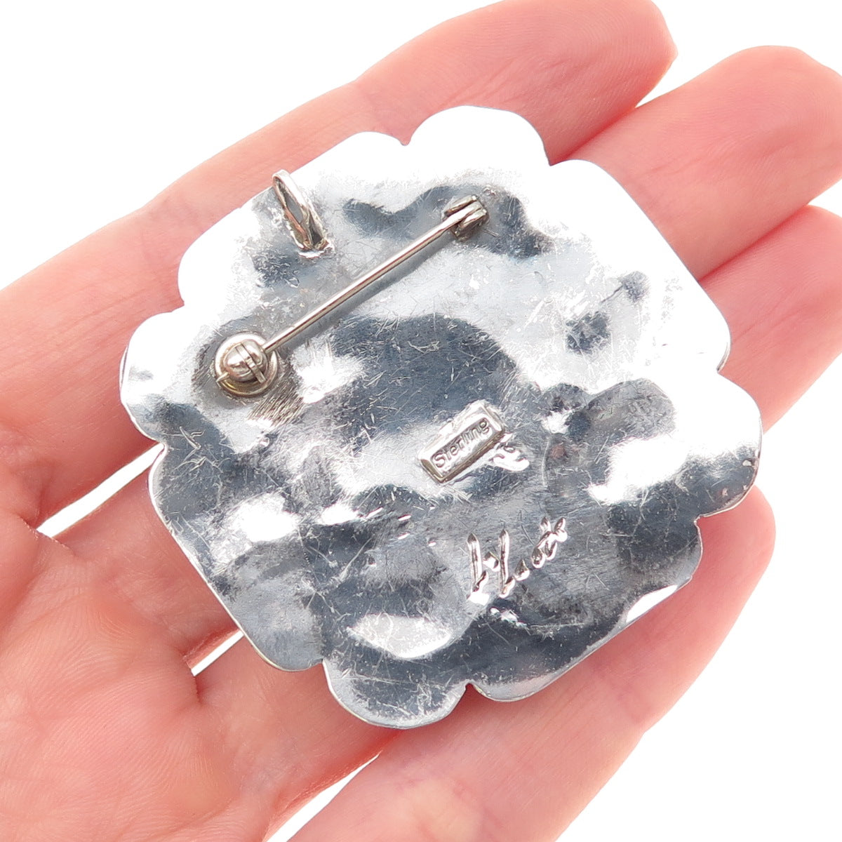 Yolanda Laate Zuni Old Pawn Sterling Vintage Multi-Gem God Pin Brooch / Pendant