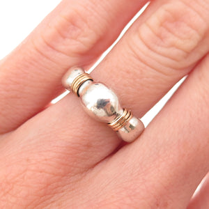 925 Sterling Silver 14K Gold Vintage Modernist Oxidized Ring Size 5