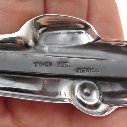925 Sterling Silver Vintage Retro Car Repousse Oxidized Pin Brooch