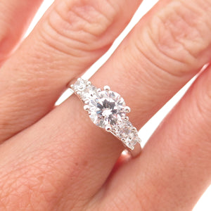 JH Young 925 Sterling Silver Round-Cut C Z Engagement Ring Size 7