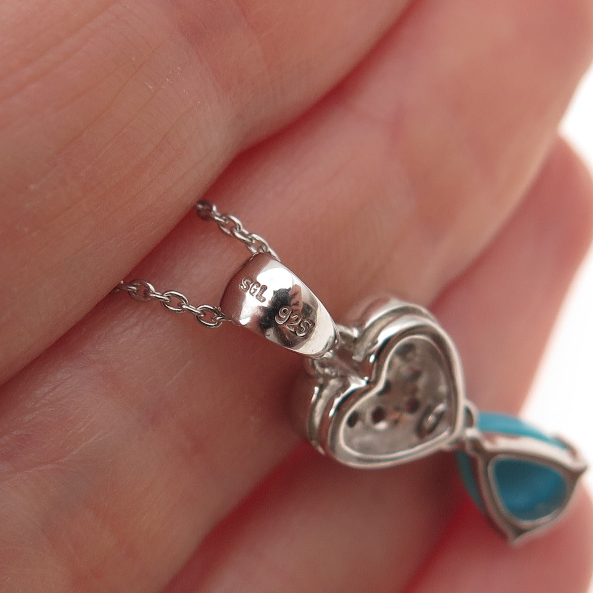 925 Sterling Real Sleeping Beauty Turquoise Blue Topaz Cable Chain Necklace 18"