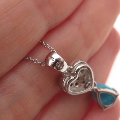 925 Sterling Real Sleeping Beauty Turquoise Blue Topaz Cable Chain Necklace 18"