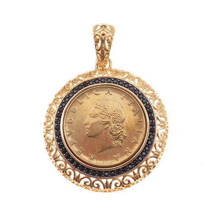 Bellezza Gold Plated Frame Vintage 1980 Italy 20 Lire Coin Charm Pendant