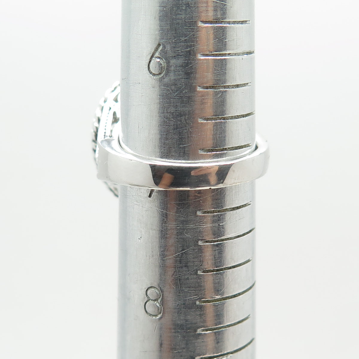 925 Sterling Silver Real Checkered Amethyst Gem Swirl Twisted Ring Size 7