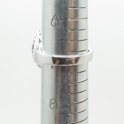 925 Sterling Silver Real Checkered Amethyst Gem Swirl Twisted Ring Size 7