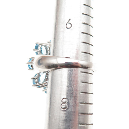 925 Sterling Silver Real Diamond & Blue Topaz Floral Ring Size 7.25