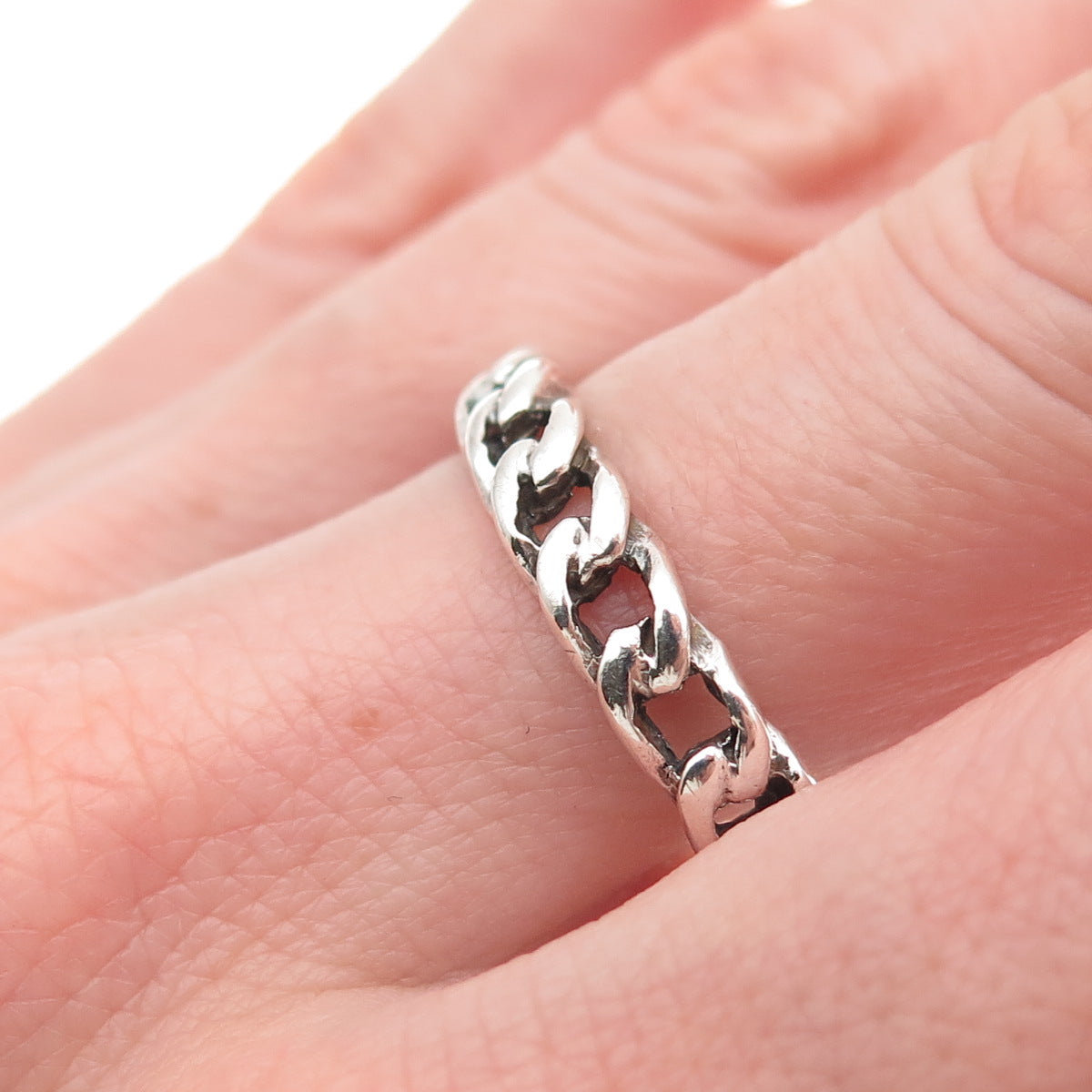 925 Sterling Silver Vintage Curb Link Oxidized Band Ring Size 13.25