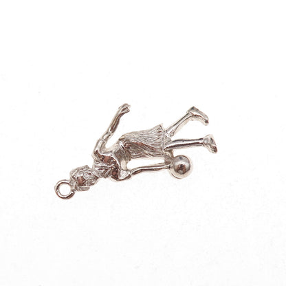 925 Sterling Silver Vintage Female Bowling Player Oxidized 3D Charm Pendant