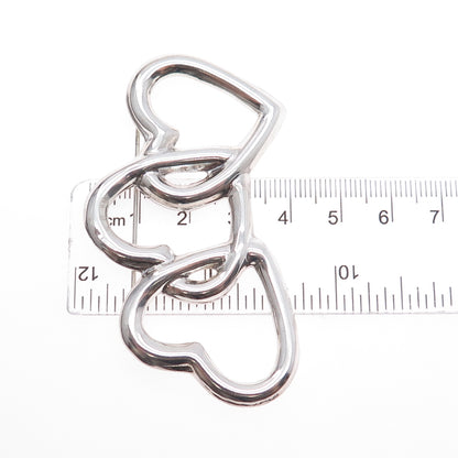 925 Sterling Silver Vintage Mexico Triple Interlocked Heart Pin Brooch