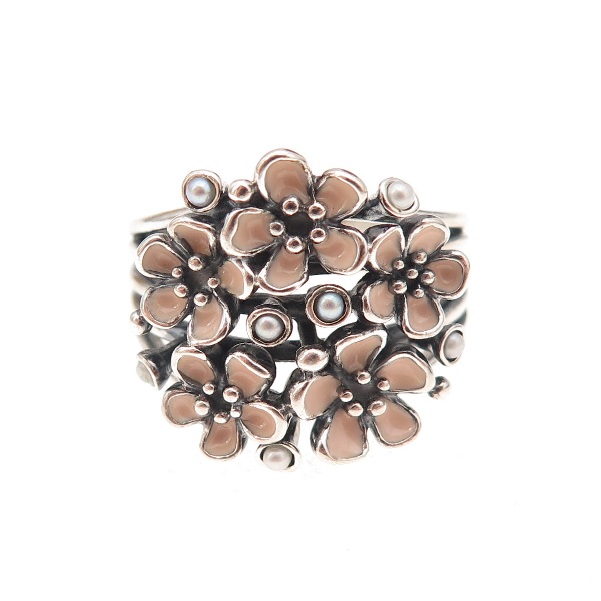 Pandora 925 Sterling Silver Enamel & C Z Darling Daisy Bouquet Ring Size 7