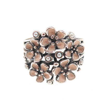Pandora 925 Sterling Silver Enamel & C Z Darling Daisy Bouquet Ring Size 7