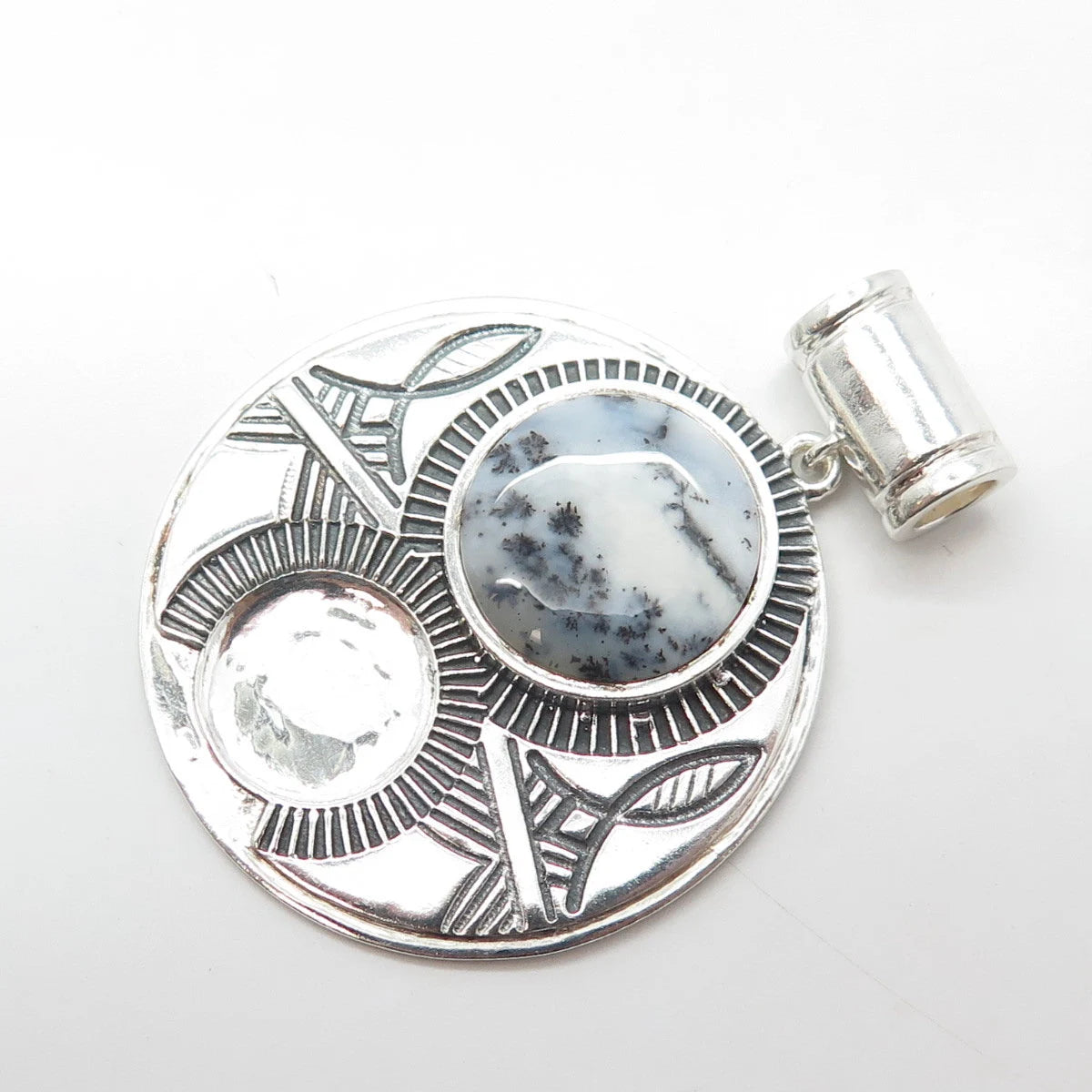 925 Sterling Silver Vintage Real Agate Gemstone Ethnic Slide Pendant