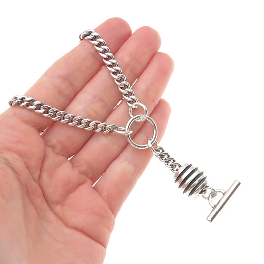 Lisa Jenks Sterling Silver Vintage Modernist Oxidized Cuban Chain Necklace 26"