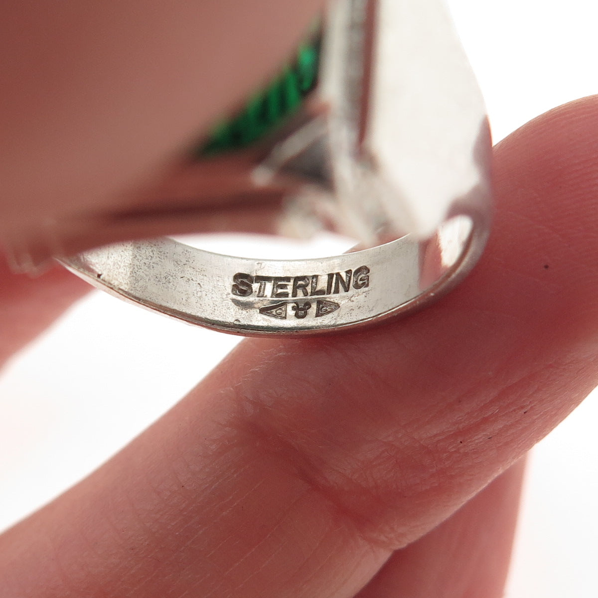 Clark & Coombs 925 Sterling Silver Antique Art Deco Green C Z Ring Size 6