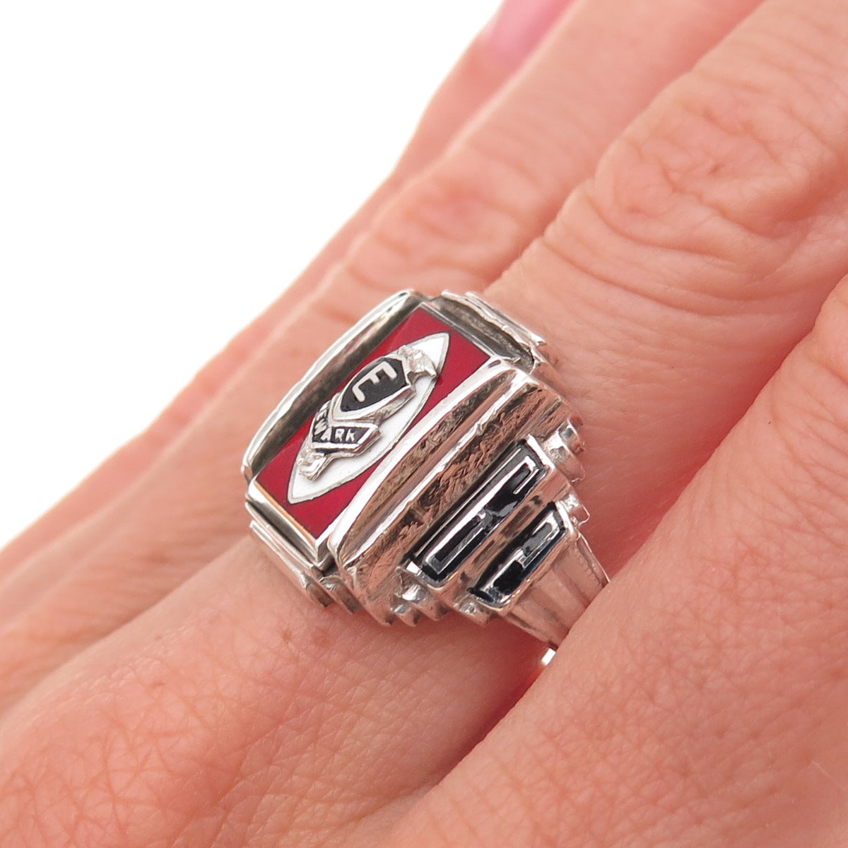 925 Sterling Silver Vintage 1962 Enamel East Newark School Ring Size 8