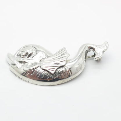 925 Sterling Silver Vintage Lang Fish Ornate Pin Brooch