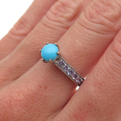 Chuck Clemency 925 Sterling Silver Real Turquoise & Tanzanite Ring Size 7.25