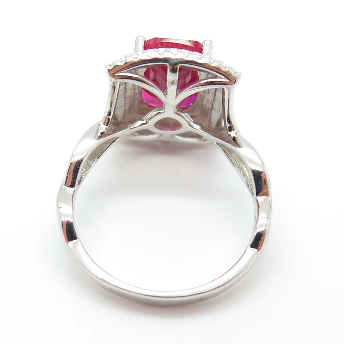 925 Sterling Silver Lab-Created Ruby & Round-Cut C Z Ring Size 8