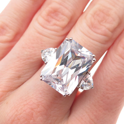 925 Sterling Silver Radiant & Triangle-Cut C Z Engagement Ring Size 7
