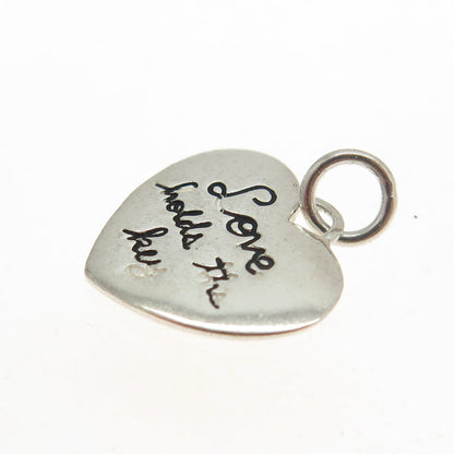 925 Sterling Silver Vintage "Love Holds The Key" Heart Pendant