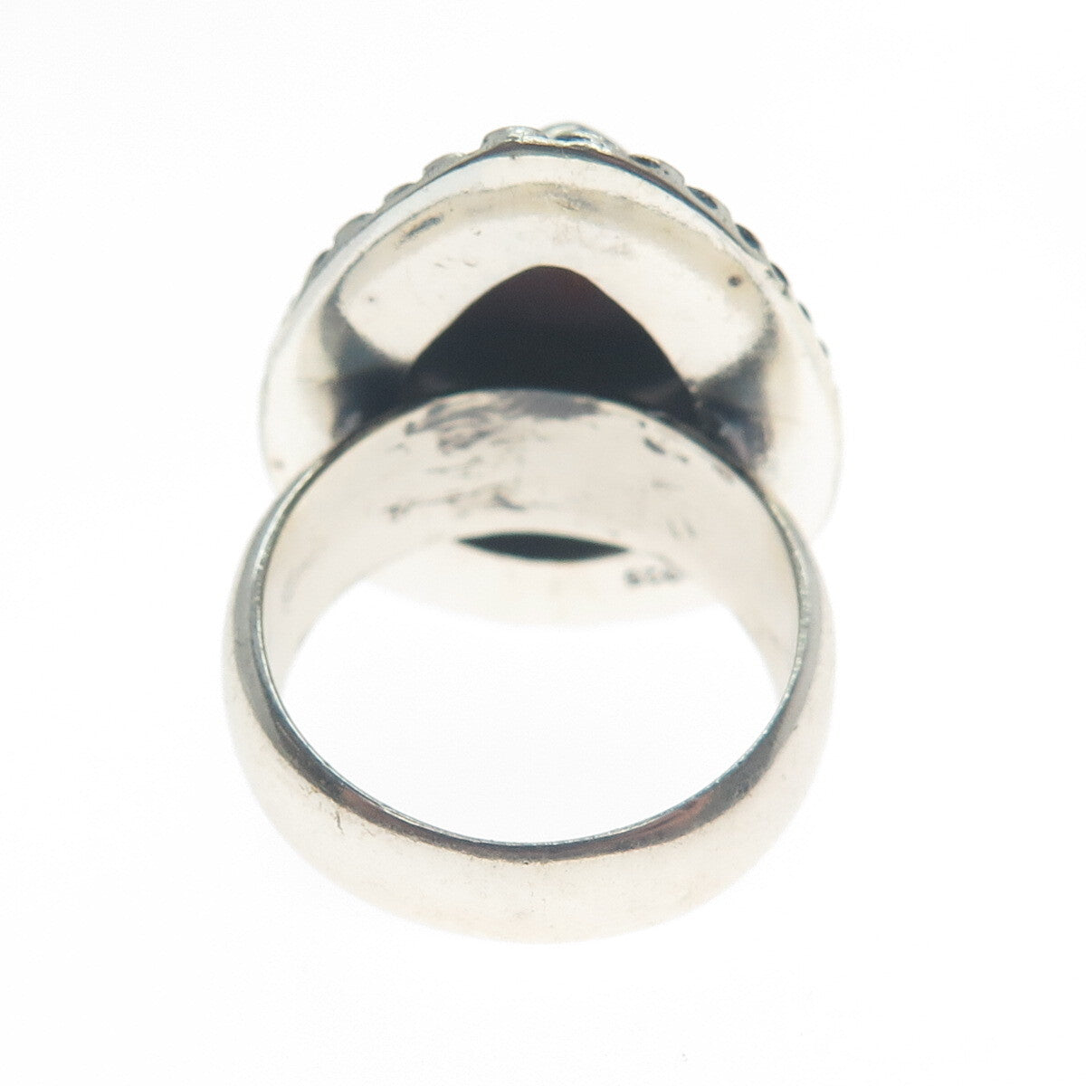 925 Sterling Silver Vintage Real Pear-Cut Purple Jasper Oxidized Ring Size 8.5