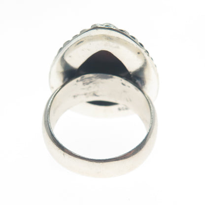 925 Sterling Silver Vintage Real Pear-Cut Purple Jasper Oxidized Ring Size 8.5