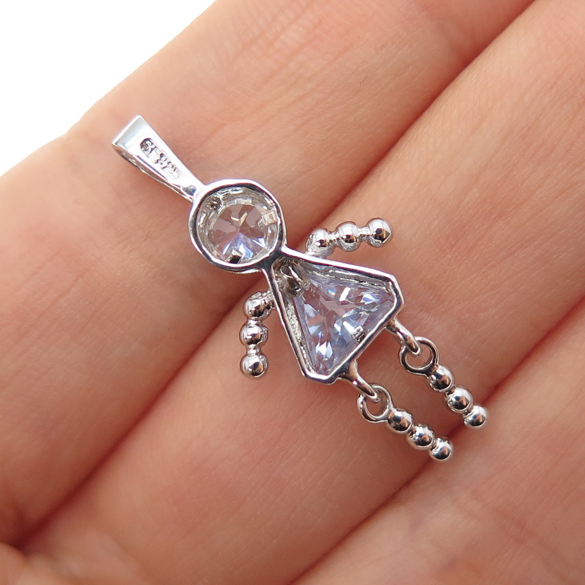 925 Sterling Silver Lavender C Z February Birthstone Girl Articulated Pendant