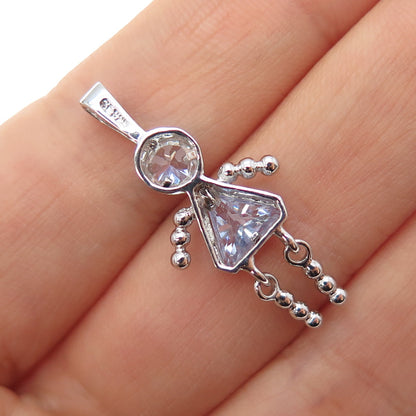 925 Sterling Silver Lavender C Z February Birthstone Girl Articulated Pendant