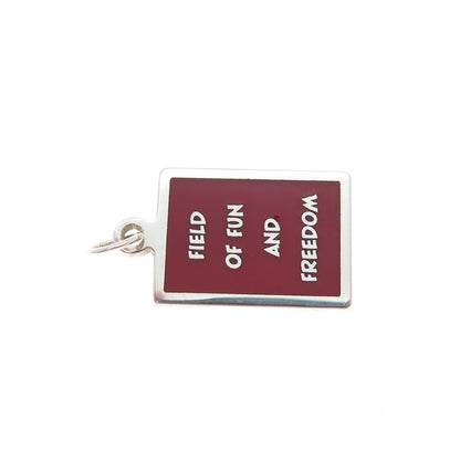 925 Sterling Silver Red Enamel Field Of Fun & Freedom Minimalist Charm Pendant