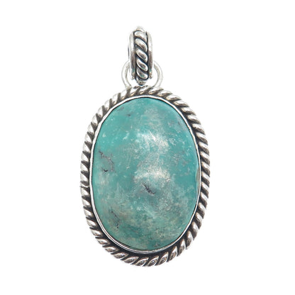 925 Sterling Silver Vintage Real Cabochon Tyrone Turquoise Roped Pendant