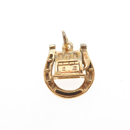 925 Sterling Gold Plated Antique Art Deco Slot Machine & Horseshoe Mini Pendant