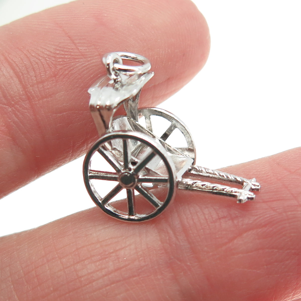 925 Sterling Silver Antique Art Deco Rickshaw Carriage 3D Charm Pendant