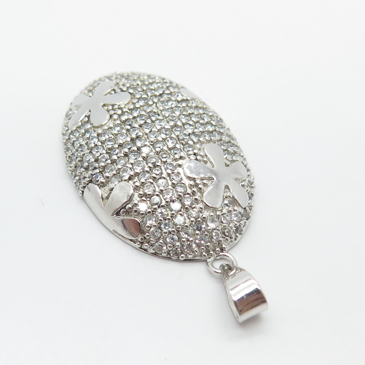 925 Sterling Silver C Z Oval Pendant
